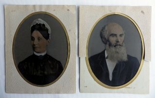 2 Antique Full Plate Tintype Photographs 19th Century Victorian Couple Ferrotype