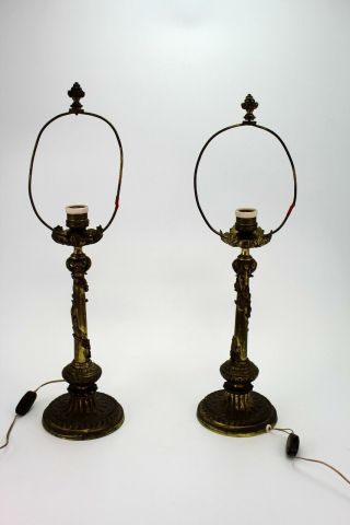 French Brass Antique Louis Xv Style Table Lamps E/0075