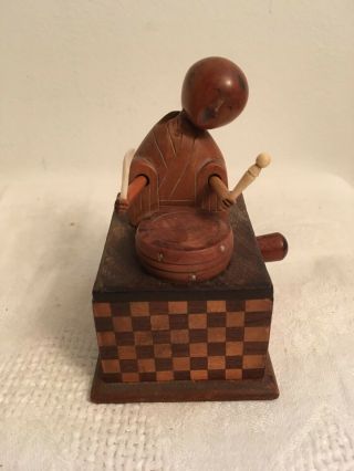 Vtg KOBE DOLL Mechanical Toy Carved Checkerboard Base Cook Spoon 6 of 11 2