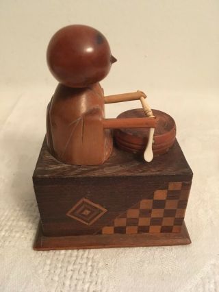 Vtg KOBE DOLL Mechanical Toy Carved Checkerboard Base Cook Spoon 6 of 11 5