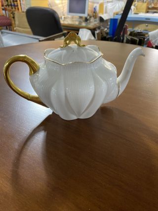 Vintage Shelley Regency Dainty White Fine Bone China Teapot Tea Pot Gold Trim