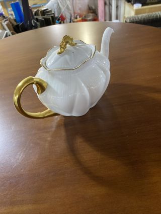 Vintage Shelley Regency Dainty White Fine Bone China Teapot Tea Pot Gold Trim 2
