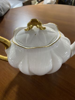 Vintage Shelley Regency Dainty White Fine Bone China Teapot Tea Pot Gold Trim 3
