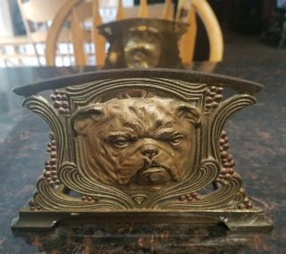 Rare Antique Brass Judd Bulldog Sliding Book Rack Bookend Art Nouveau 2