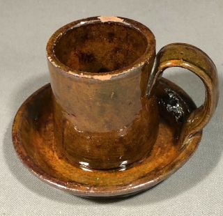 Rare 19th Century American Lead Glazed Redware Socket Cup 2