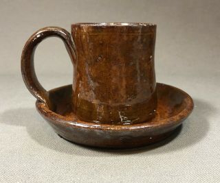 Rare 19th Century American Lead Glazed Redware Socket Cup 3