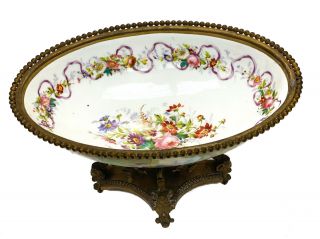 Sevres Style French Porcelain and Gilt Bronze Footed Oval Bowl,  circa 1900 3