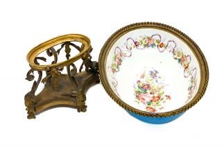 Sevres Style French Porcelain and Gilt Bronze Footed Oval Bowl,  circa 1900 6