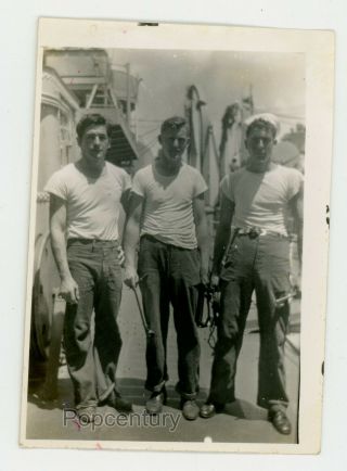 Ww2 1945 China Photograph Shanghai Harbor Us Navy Sailors On Deck Ship Photo