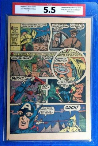 All Winners Comics 7 Cpa 5.  5 Single Page 9/10 Captain America Timely Comics