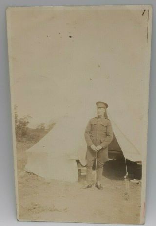 Ww1 Antique Real Photo Post Card " Canadian Soldier At Camp " Noko Bin 8
