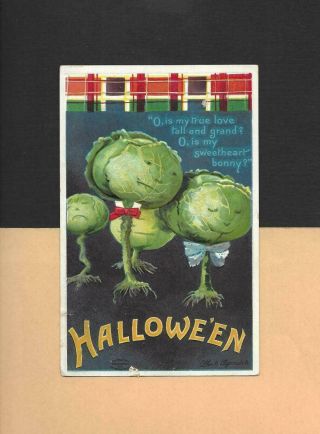 Cabbage People On Colorful A/s Ellen Clapsaddle Vintage Halloween Postcard