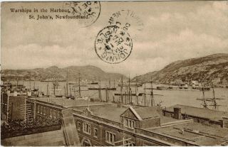 Vintage 1909 Postcard Warships In The Harbour St.  John 