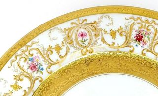 Hand Enameled Flowers Heavy Gold Limoges Porcelain 8 Dinner Cabinet Plates 3