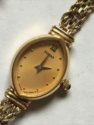 Vintage Pulsar 14k Gold Women ' s Wrist Watch V400 L474A 9.  5 Grams 4