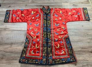 Vintage / Antique Chinese Rich Red Silk Embroidery Butterfly Robe