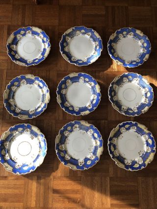 French Old Paris Hand Painted Gilt Porcelain Set Of 9 Dinner Plates 19th Century