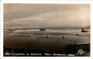 Port Angeles Washington Battleships In Harbor Old Real Photo Postcard