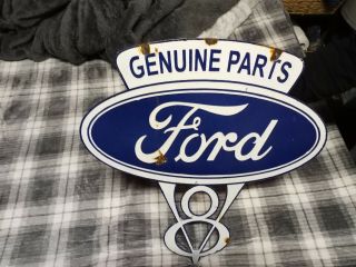 Vintage Antique Ford Parts Double Sided Hanger Porcelain Sign