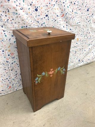 Vintage Wood Trash Can Kitchen Garbage Can,  Rustic Bin Hand Painted Removable Lid