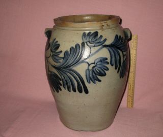 Antique 19th C Stoneware Flower Decorated Ovoid Maryland Jar Crock 4 Gallon 15 "