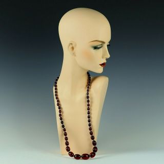 Vintage Dark Cherry Amber Bakelite Graduated Beaded 32 " Necklace 75 Grams