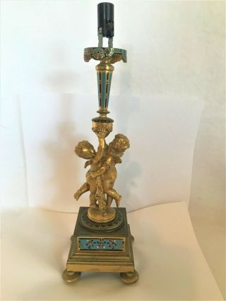 Antique Bronze Enamel Cherubs Gold Dore Art Nouveau French Boudouir Lamp Henry