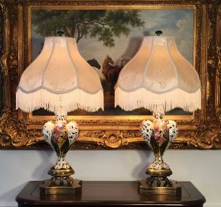 2 Italian Capodimonte Table Lamps Capo Di Monte Gold Gilt Hand Painted Porcelain