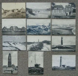 12 X Old Skagen Denmark Postcard Incl Fyr Lighthouse Gl Hotel Fishermen Memorial