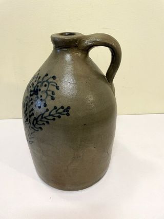 Antique Salt - Glaze Stoneware Crock Jug 2 - Gallon Blue Bird W/dots