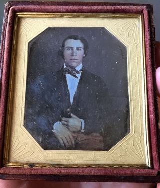 Dated 1846 Delaware Daguerreotype - Young Man - 1/6th Plate Antique 1840s Dag