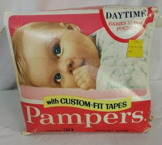 Vintage 1970s Daytime Pampers Babies 11 To 16 Pounds Custom Fit Tapes 30 Diapers