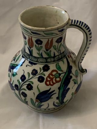 Antique Cantagalli Pitcher In The Iznik Style In Ceramic With Floral Decoration