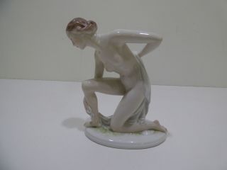 Rosenthal Porcelain Nude After The Bath Kneeling Woman Figurine Lysek P733 1940s