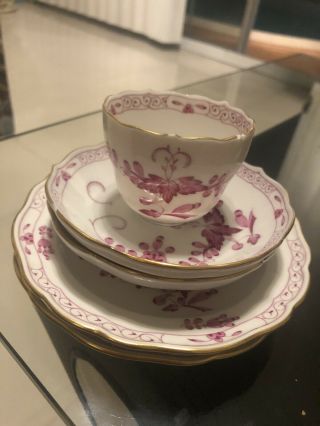 Vintage Meissen Purple Indian Pink Gold Accents 5 Peace Cup & Saucer