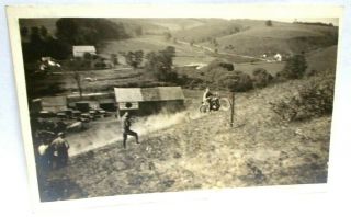 Vintage 1920`s Rppc Photo Postcard Of A Motorcycle Hill Climb