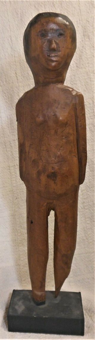 Good Folk Art Rustic Naive Carved Wood Figure 14 "