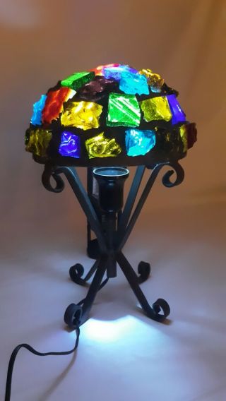Nader Chunky Glass Jeweled Rock Gem Iron Lamp/ Lantern Peter Marsh Style