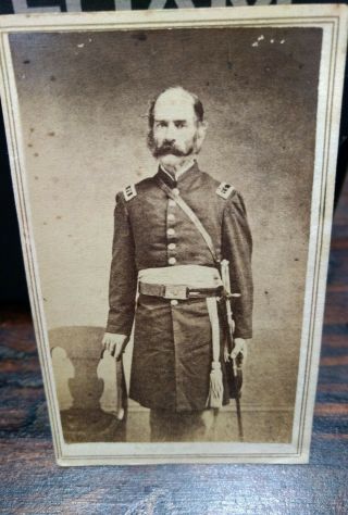 Civil War Cdv Of Armed Older Utica Ny Union Officer Armed With Sword " Blaklesby "