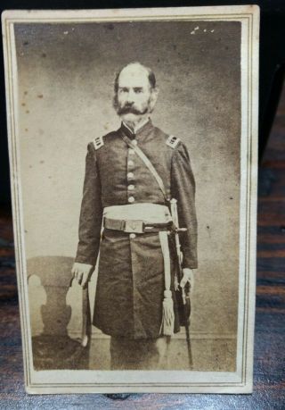 Civil War CDV Of Armed Older Utica NY Union Officer Armed with Sword 