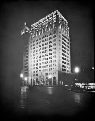 San Francisco: Pg&e Market Street Building At Night - 1930 8x10 Film Negative
