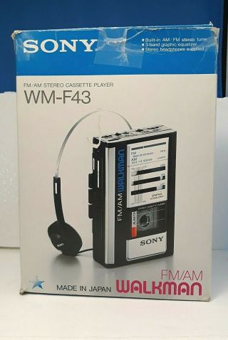 Vintage Sony Walkman Wm - F43 Stereo Cassette Player Fm/am Radio With Box