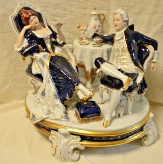 Antique Royal Dux Porcelain Figurine Grouping.  " The Tea ".