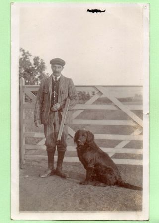 Flat Coated Retriever Dog Gamekeeper Old Private Real Photo Postcard