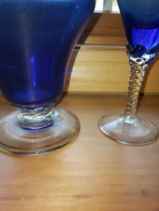 Rare Stemware And Pitcher Set.  (4) Glasses (1) Pitcher.  Hand Painted Gold Rim. 6