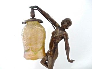 Antique French Art Deco Figural Nude Boudoir Lamp with Art Glass Shade 2