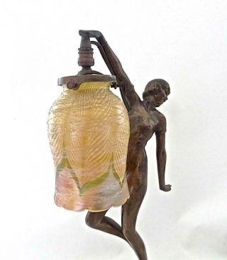 Antique French Art Deco Figural Nude Boudoir Lamp with Art Glass Shade 5