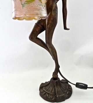 Antique French Art Deco Figural Nude Boudoir Lamp with Art Glass Shade 6