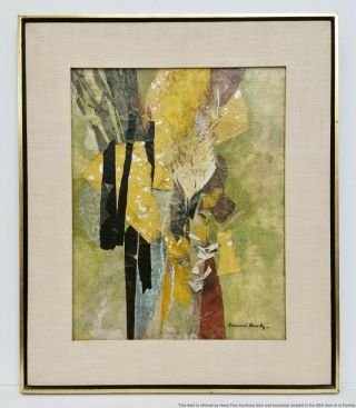 Vintage Leonard Brooks Abstract Mixed Media Painting Green Park Signed Dated