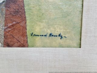 Vintage Leonard Brooks Abstract Mixed Media Painting Green Park Signed Dated 2